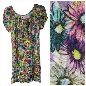 Uncle Frank Retro 70s Hippie Boho Colorful Sunflower Silky Soft Short Mini Dress